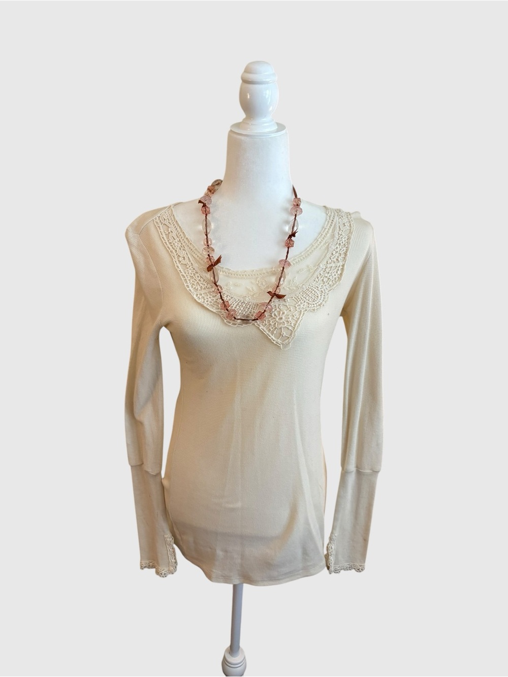 Others Follow Cream Lace-Trim Long Sleeve Tee
